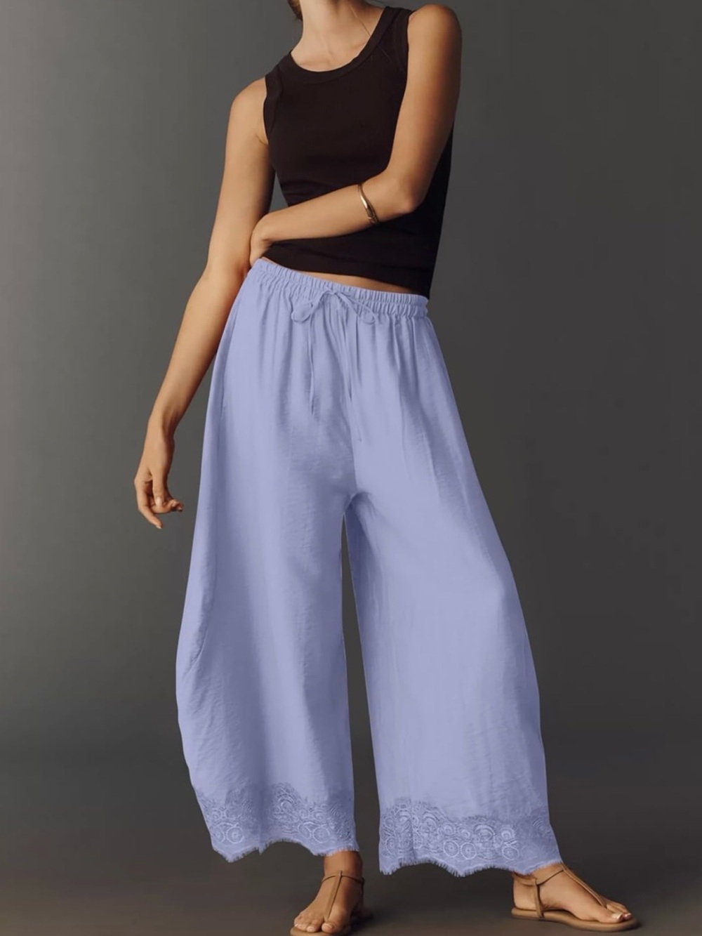Women’s barrel Wide-Leg Lavender lace hem Pants